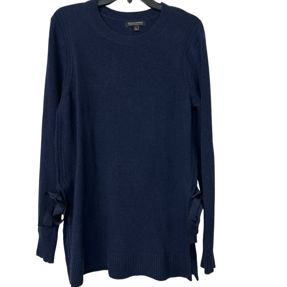 Banana Republic Italian Yarn Wool cashmere Navy Blue Crewneck Tunic Sweater L